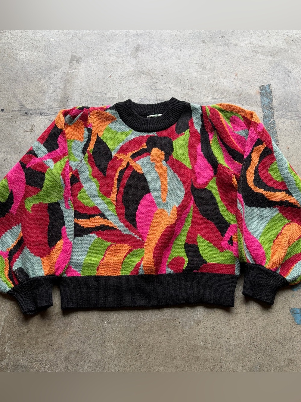 Farm Rio The Dance Multicolor Knit Sweater Abstract Wool Blend